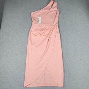 THEENKOLN One Shoulder Wrap Dress Womens Medium Pink Cutout Neck Cocktail Party